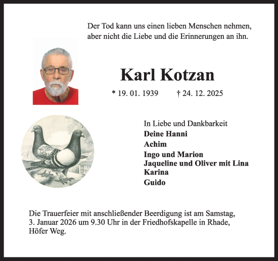 Traueranzeige von Karl Kotzan von Ruhr Nachrichten und Dorstener Zeitung