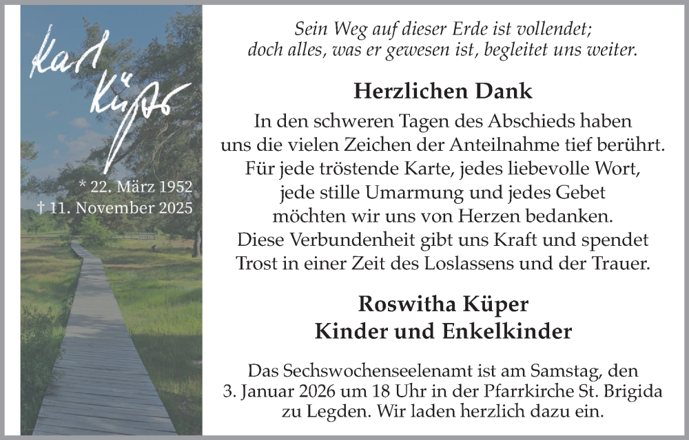  Traueranzeige für Karl Küper vom 27.12.2025 aus Münsterland Zeitung