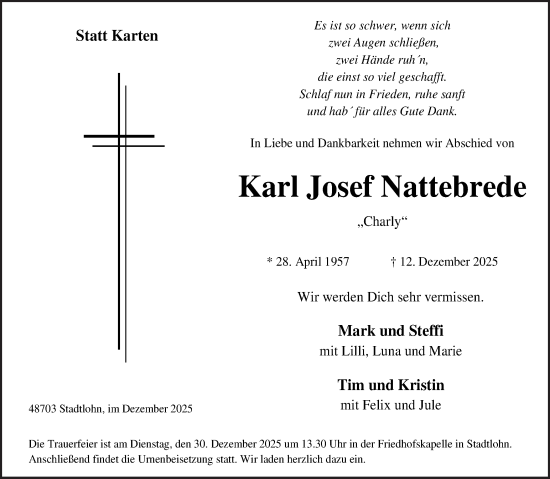 Traueranzeige von Karl Josef Nattebrede von Münsterland Zeitung