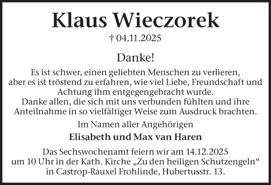 Traueranzeige von Klaus Wieczorek von Ruhr Nachrichten