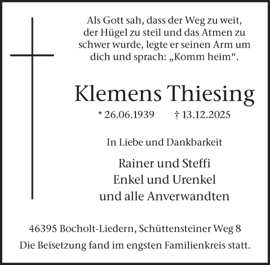 Traueranzeige von Klemens Thiesing 