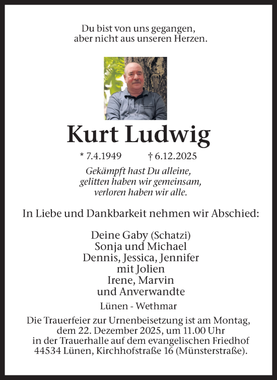 Traueranzeige von Kurt Ludwig von Lüner Anzeiger