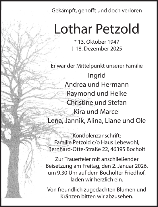 Traueranzeige von Lothar Petzold 