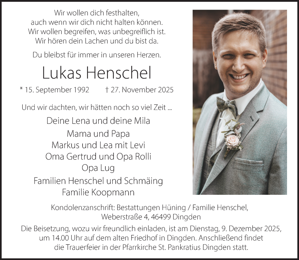  Traueranzeige für Lukas Henschel vom 05.12.2025 aus 
