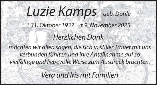Traueranzeige von Luzie Kamps 