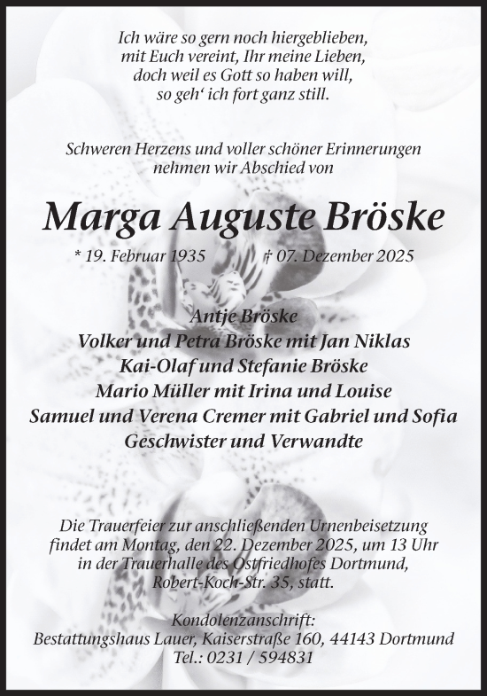 Traueranzeige von Marga Auguste Bröske von Ruhr Nachrichten