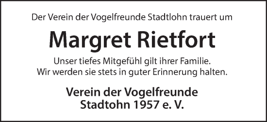 Traueranzeige von Margret Rietfort von Münsterland Zeitung