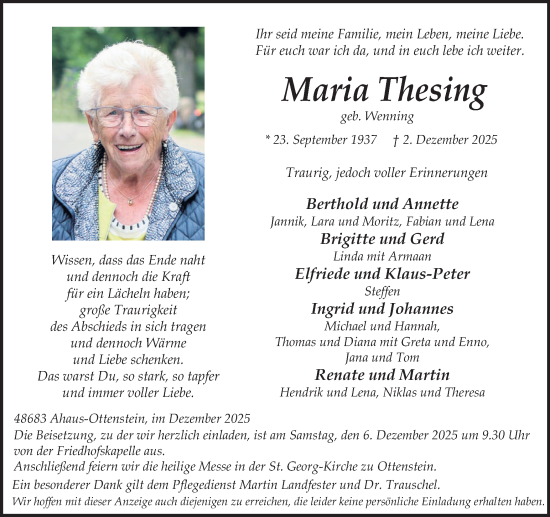 Traueranzeige von Maria Thesing von Münsterland Zeitung