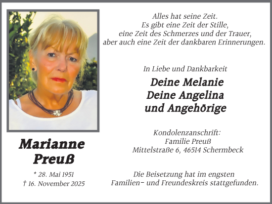 Traueranzeige von Marianne Preuß von Ruhr Nachrichten und Dorstener Zeitung