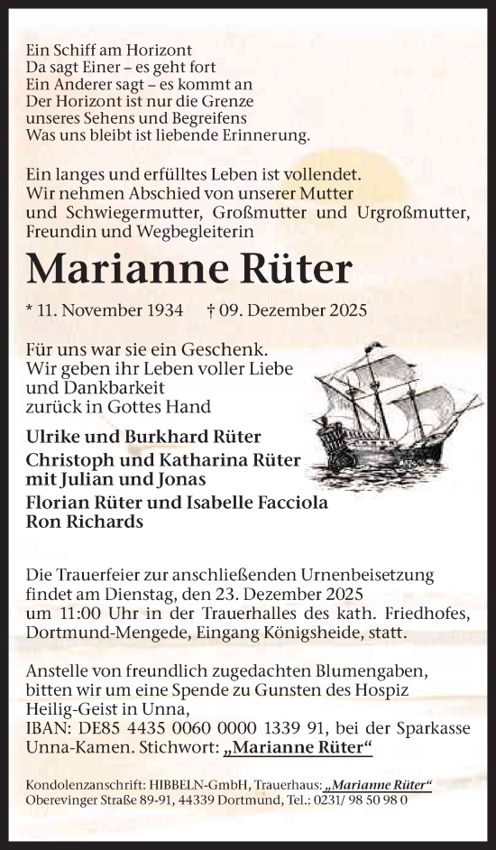 Traueranzeige von Marianne Rüter von Ruhr Nachrichten
