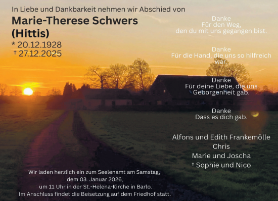 Traueranzeige von Marie-Therese Schwers 