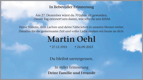Traueranzeige von Martin Oehl von Hellweger Anzeiger