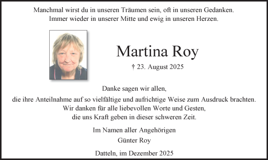 Traueranzeige von Martina Roy von Trauer Vest