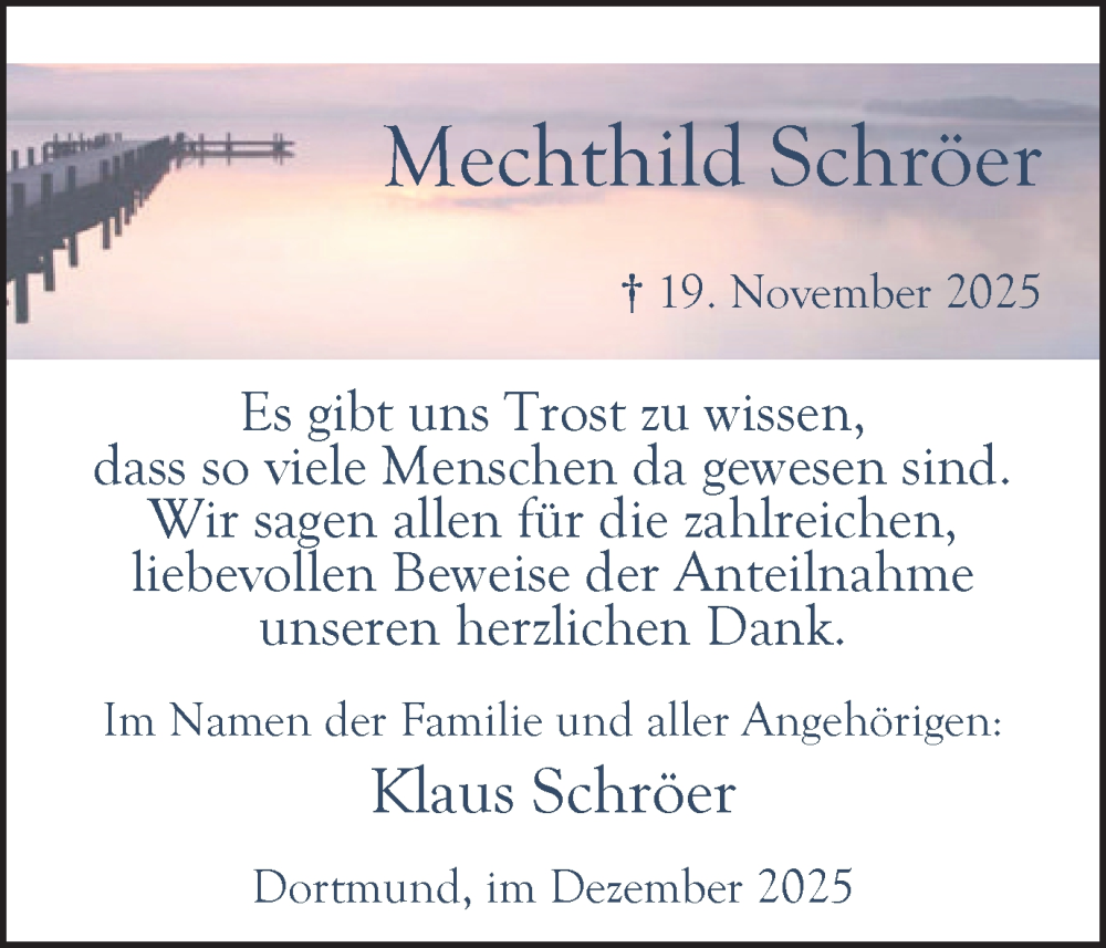  Traueranzeige für Mechthild Schröer vom 20.12.2025 aus Ruhr Nachrichten