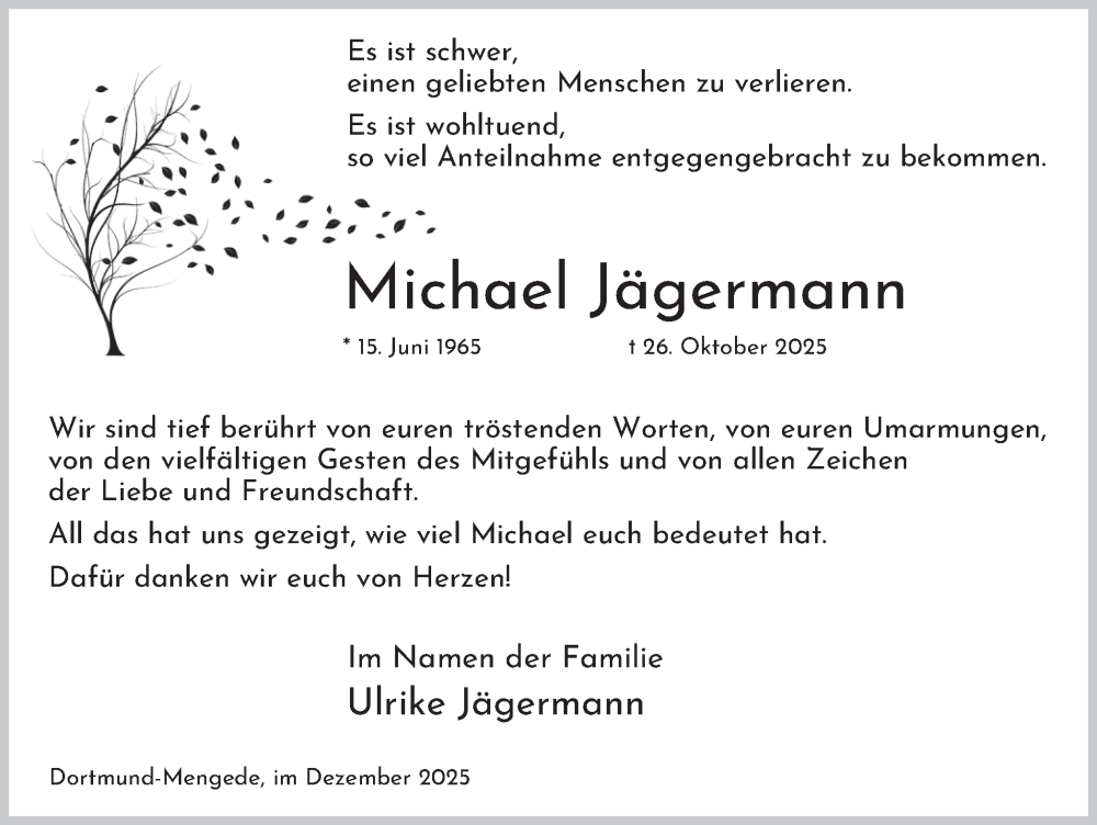  Traueranzeige für Michael Jägermann vom 13.12.2025 aus Ruhr Nachrichten