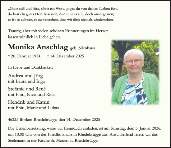 Traueranzeige von Monika Anschlag 