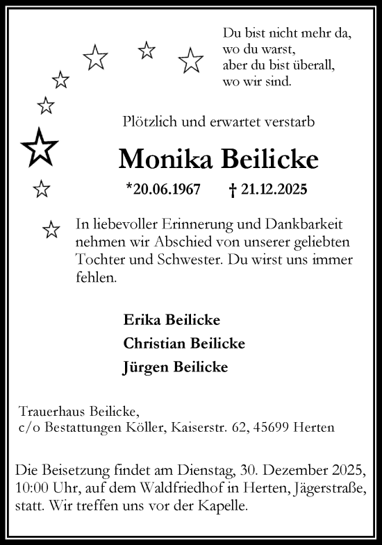 Traueranzeige von Monika Beilicke von Trauer Vest