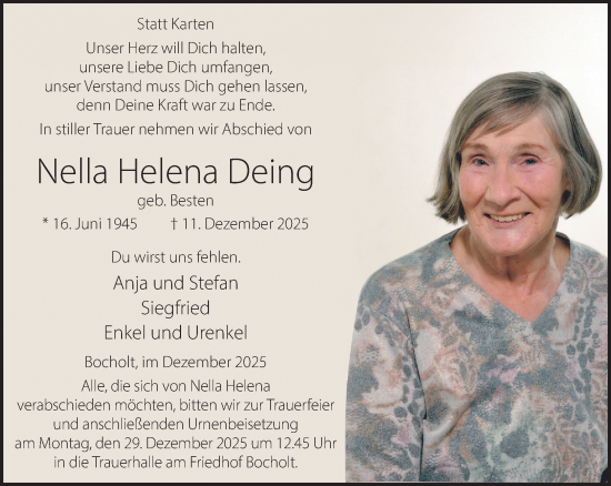 Traueranzeige von Nella Helena Deing 