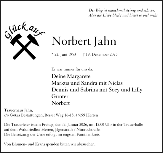 Traueranzeige von Norbert Jahn von Trauer Vest