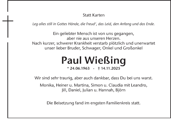 Traueranzeige von Paul Wießing 