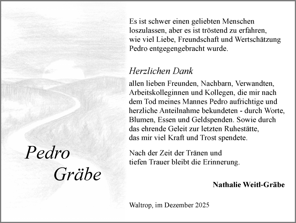  Traueranzeige für Pedro Gräbe vom 20.12.2025 aus Trauer Vest