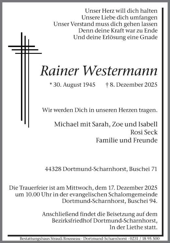 Traueranzeige von Rainer Westermann von Ruhr Nachrichten
