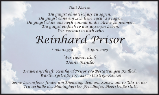 Traueranzeige von Reinhard Prisor von Stadtanzeiger Castrop-Rauxel