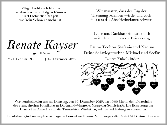 Traueranzeige von Renate Kayser von Ruhr Nachrichten