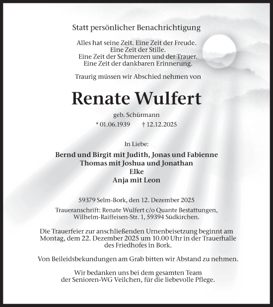 Traueranzeige von Renate Wulfert von Ruhr Nachrichten