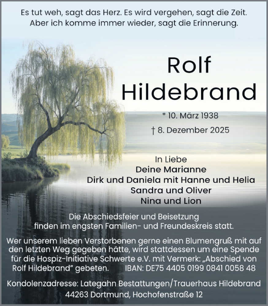 Traueranzeige für Rolf Hildebrand vom 20.12.2025 aus Ruhr Nachrichten