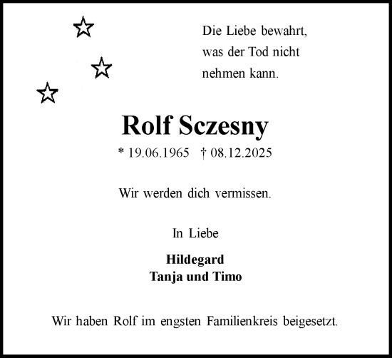 Traueranzeige von Rolf Sczesny von Trauer Vest