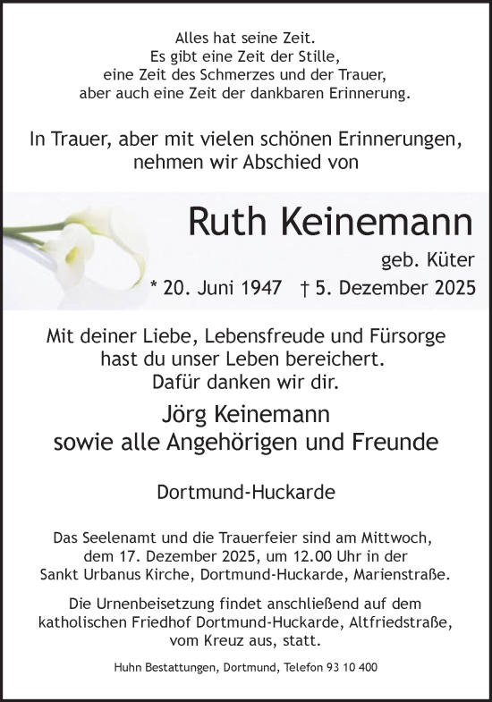 Traueranzeige von Ruth Keinemann von Ruhr Nachrichten
