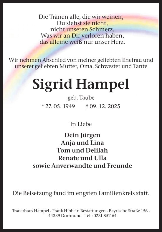 Traueranzeige von Sigrid Hampel von Ruhr Nachrichten