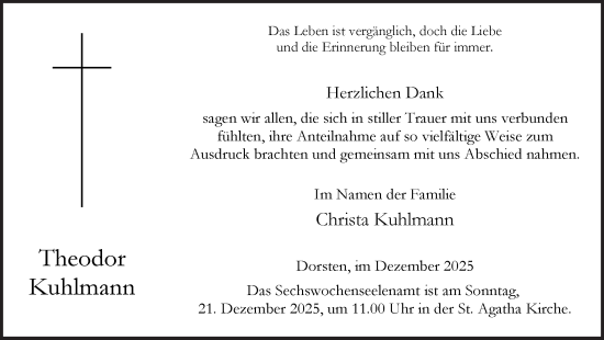 Traueranzeige von Theodor Kuhlmann von Ruhr Nachrichten und Dorstener Zeitung