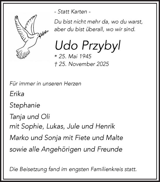 Traueranzeige von Udo Przybyl von Trauer Vest