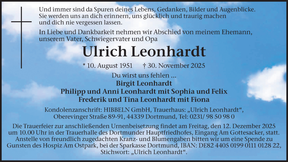 Traueranzeige für Ulrich Leonhardt vom 06.12.2025 aus Ruhr Nachrichten