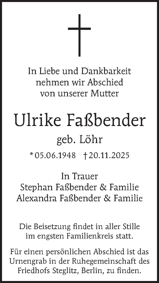 Traueranzeige von Ulrike Faßbender 