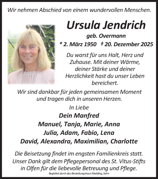 Traueranzeige von Ursula Jendrich von Ruhr Nachrichten