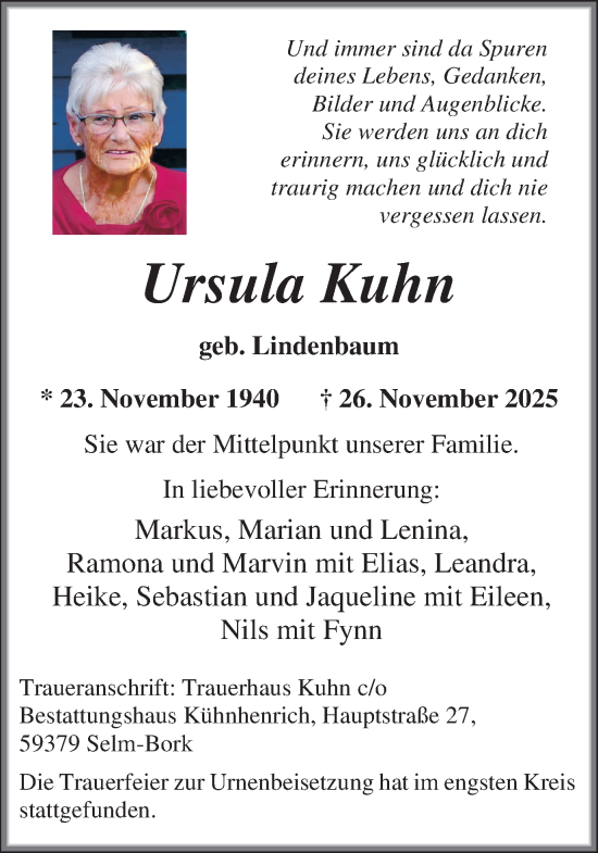 Traueranzeige von Ursula Kuhn von Ruhr Nachrichten