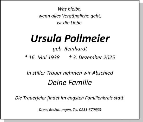 Traueranzeige von Ursula Pollmeier von Ruhr Nachrichten