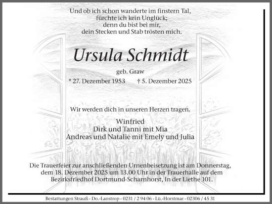 Traueranzeige von Ursula Schmidt von Ruhr Nachrichten