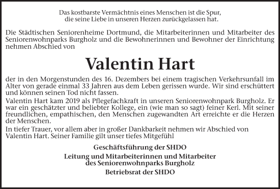 Traueranzeige von Valentin Hart von Ruhr Nachrichten