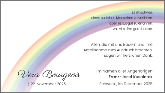 Traueranzeige von Vera Bourgeois von Ruhr Nachrichten