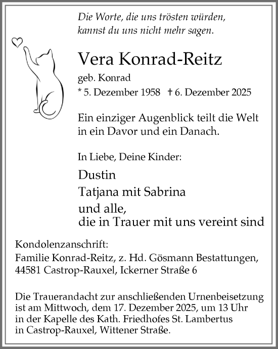 Traueranzeige von Vera Konrad-Reitz von Stadtanzeiger Castrop-Rauxel