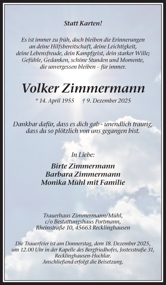 Traueranzeige von Volker Zimmermann von Trauer Vest
