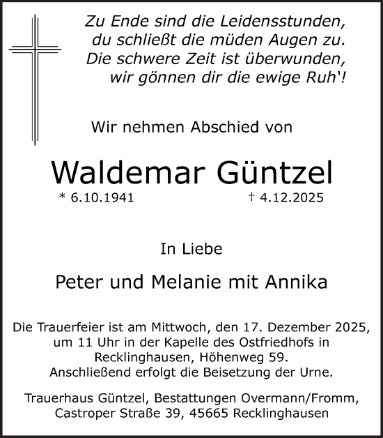 Traueranzeige von Waldemar Güntzel von Trauer Vest