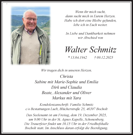 Traueranzeige von Walter Schmitz 