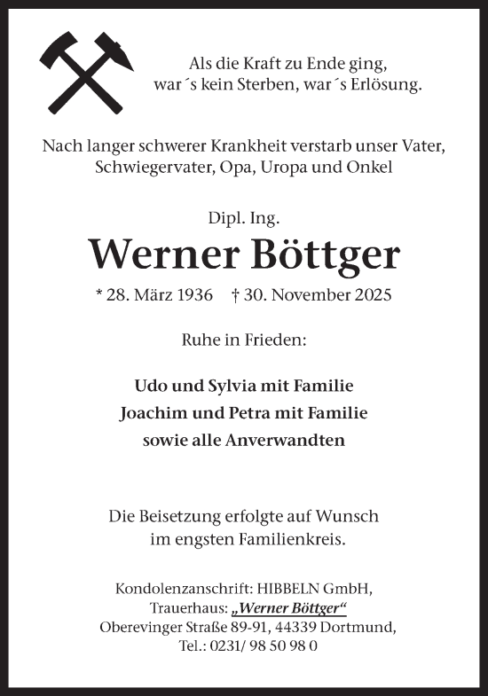 Traueranzeige von Werner Böttger von Ruhr Nachrichten