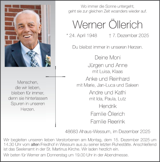 Traueranzeige von Werner Öllerich von Münsterland Zeitung