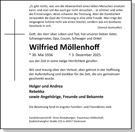 Traueranzeige von Wilfried Möllenhoff von Stadtanzeiger Castrop-Rauxel